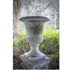Vintage French Cast Stone Urn on Pedestal - 1931981