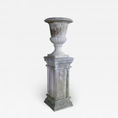 Vintage French Cast Stone Urn on Pedestal - 2052124