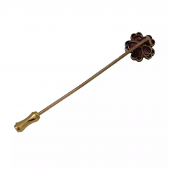 Vintage French Gold Ruby Diamond Flower Stick Pin - 4053843