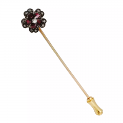 Vintage French Gold Ruby Diamond Flower Stick Pin - 4053844