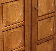 Vintage French Graphic Oak Cabinet with Geometric Pattern - 4238430