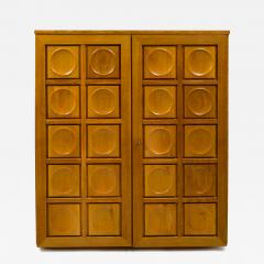 Vintage French Graphic Oak Cabinet with Geometric Pattern - 4435029