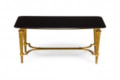 Vintage French Louis XVI style Brass and Black Glass Coffee Table - 4656665