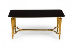 Vintage French Louis XVI style Brass and Black Glass Coffee Table - 4656669