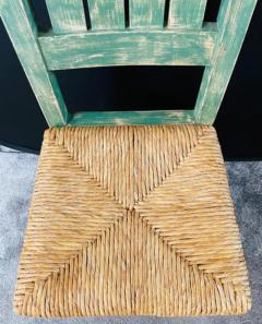 Vintage French Rustic Syle Straw Wooden Bar Stool in Green Turquoise a Pair - 2865845