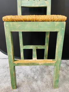 Vintage French Rustic Syle Straw Wooden Bar Stool in Green Turquoise a Pair - 2865928