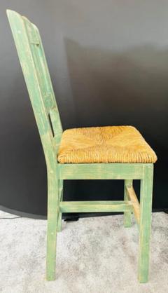 Vintage French Rustic Syle Straw Wooden Bar Stool in Green Turquoise a Pair - 2865929