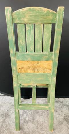 Vintage French Rustic Syle Straw Wooden Bar Stool in Green Turquoise a Pair - 2865952