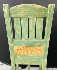 Vintage French Rustic Syle Straw Wooden Bar Stool in Green Turquoise a Pair - 2865999