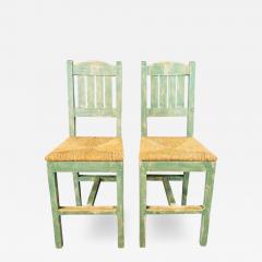 Vintage French Rustic Syle Straw Wooden Bar Stool in Green Turquoise a Pair - 2879645