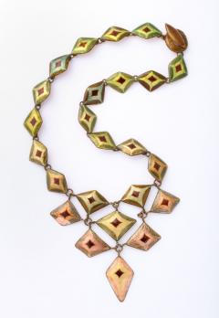 Vintage French Signed Enamel Necklace by Loutzia - 2622374