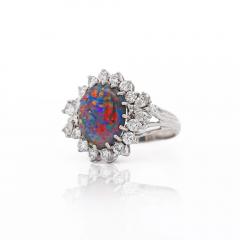 Vintage GIA Certified Black Opal Mixed Cut Diamond Halo 14K Cocktail Ring - 3991517