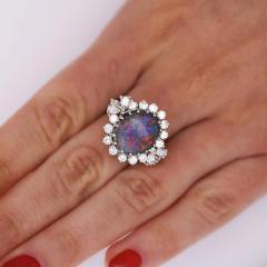 Vintage GIA Certified Black Opal Mixed Cut Diamond Halo 14K Cocktail Ring - 3991521