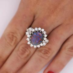 Vintage GIA Certified Black Opal Mixed Cut Diamond Halo 14K Cocktail Ring - 3991560