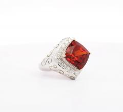 Vintage GIA Certified Orange Spessartine Garnet Diamond 18K White Gold Ring - 3504807