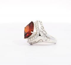 Vintage GIA Certified Orange Spessartine Garnet Diamond 18K White Gold Ring - 3504809