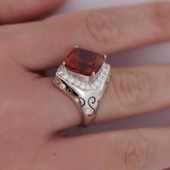 Vintage GIA Certified Orange Spessartine Garnet Diamond 18K White Gold Ring - 3504811