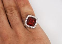 Vintage GIA Certified Orange Spessartine Garnet Diamond 18K White Gold Ring - 3504818