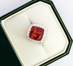 Vintage GIA Certified Orange Spessartine Garnet Diamond 18K White Gold Ring - 3504819