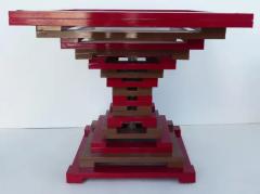 Vintage Geometric Enameled Metal Center Table with Glass Top - 3507680