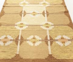 Vintage Geometric Swedish Beige Brown Gold Green Wool Rug by Ingegerd Silow - 2442033