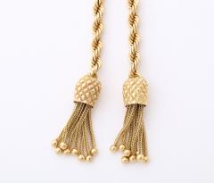 Vintage Gold Lariat on Rope Twist Chain with Tassels and a Ruby Flower - 2903876