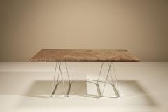 Vintage Gotland Limestone Table on Chrome Trestles Sweden 1970s - 4570449