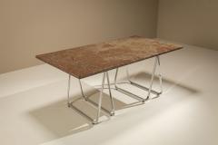 Vintage Gotland Limestone Table on Chrome Trestles Sweden 1970s - 4570470
