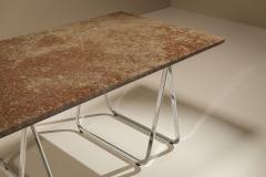 Vintage Gotland Limestone Table on Chrome Trestles Sweden 1970s - 4570473