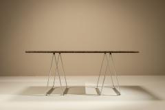 Vintage Gotland Limestone Table on Chrome Trestles Sweden 1970s - 4570477