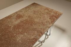 Vintage Gotland Limestone Table on Chrome Trestles Sweden 1970s - 4570479