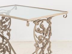 Vintage Gray Painted Iron Garden Table Console - 3542475