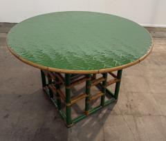 Vintage Green Faux Bamboo Rattan Round Coffee Table - 4557374