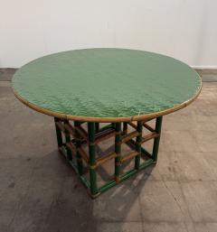 Vintage Green Faux Bamboo Rattan Round Coffee Table - 4557375