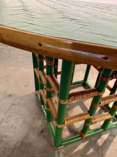 Vintage Green Faux Bamboo Rattan Round Coffee Table - 4557379