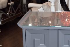 Vintage Grey Satin Lacquer Dresser with Glass Top and Greek Key Detail - 2099466