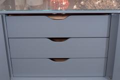 Vintage Grey Satin Lacquer Dresser with Glass Top and Greek Key Detail - 2099467