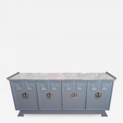 Vintage Grey Satin Lacquer Dresser with Glass Top and Greek Key Detail - 2099638