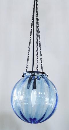 Vintage Hand Blown Murano Glass Blue Sphere Light - 2255038