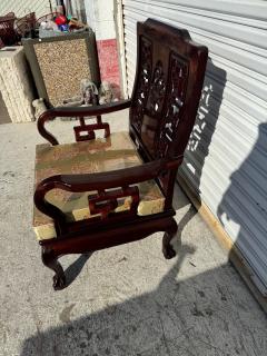 Vintage Hand Carved Chinese Chippendale Solid Rosewood Lounge Chair - 4406814