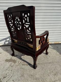 Vintage Hand Carved Chinese Chippendale Solid Rosewood Lounge Chair - 4406857
