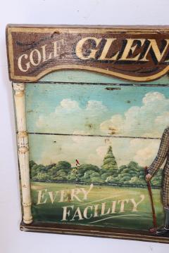 Vintage Hand Painted Historic Golf Club Sign on Wood 1920s - 2644301