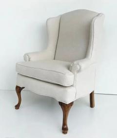 Vintage High back Upholstered Wingback Chairs with Walnut Feet Loose Cushions - 3798742