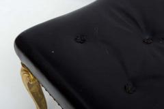 Vintage Hollywood Regency Glam French Black Leather Tufted Ottomans - 1803103