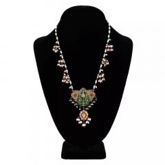 Vintage Indian Gold Enamel Jaipur Necklace With Pearl Beads - 4054103