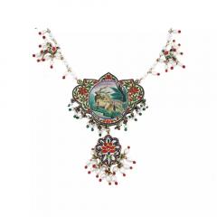 Vintage Indian Gold Enamel Jaipur Necklace With Pearl Beads - 4054104