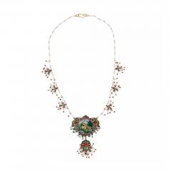 Vintage Indian Gold Enamel Jaipur Necklace With Pearl Beads - 4054309