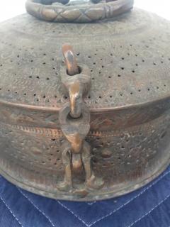 Vintage Indian Pan Daen Pierced Round Copper Tinned Box - 3737555