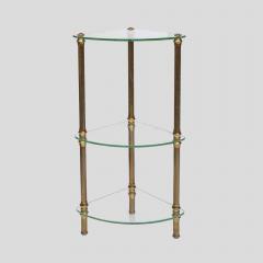 Vintage Italian 3 tier glass and brass quarter shape side table - 4707917