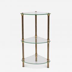 Vintage Italian 3 tier glass and brass quarter shape side table - 4707918